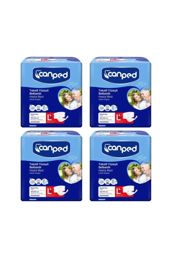 Canped Bel Bantlı Tekstil Yüzeyli Yetişkin Hasta Alt Bezi Gece Büyük Boy (L) | 14'lü 4 Paket ürün görseli 1