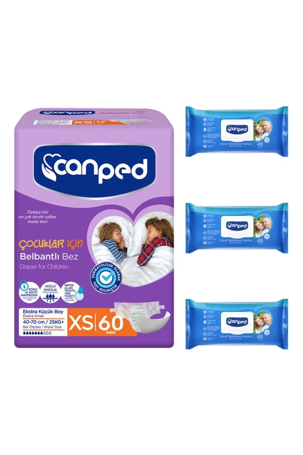 Canped Belbantlı Hasta Bezi Extra Küçük (xs) 60 Adet + Vücut Temizleme Mendili 3 Paket ürün görseli 1