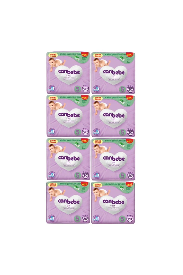 Canbebe Junior 5 Beden Jumbo Paket Bebek Bezi 20'li 8 Paket ürün görseli 1