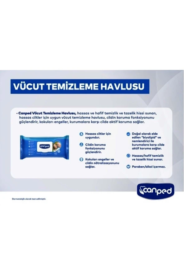 Canped Hasta Vücut Perine Temizleme Islak Mendil Havlu 48 Yaprak Xl (12 Li Set) Plastik Kapaklı ürün görseli 1