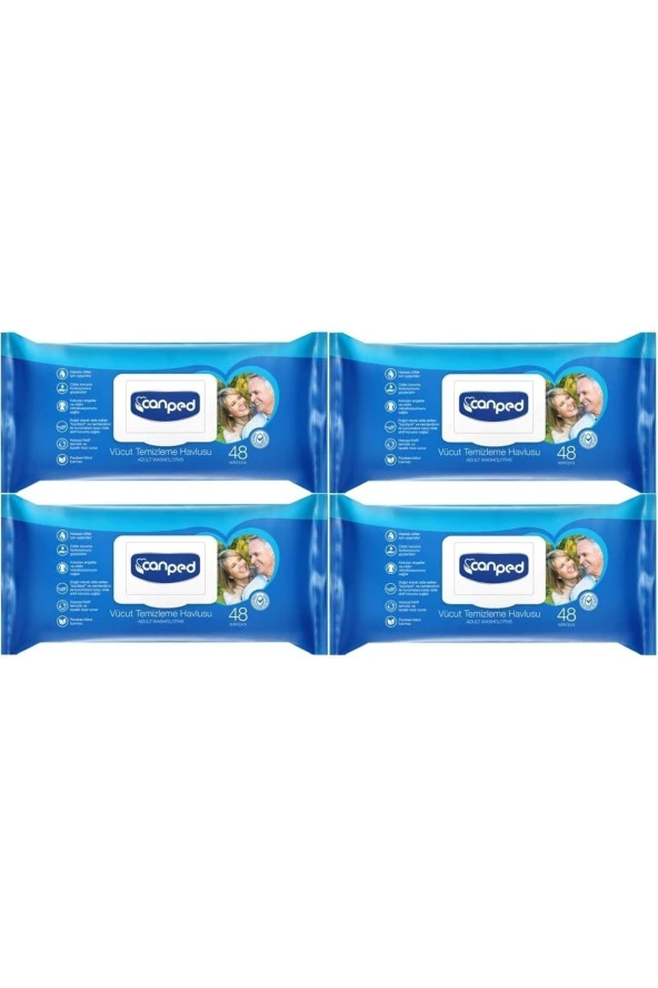 Canped Hasta Vücut Perine Temizleme Islak Mendil Havlu 48 Yaprak Xl (4 Lü Set) Plastik Kapaklı ürün görseli 1