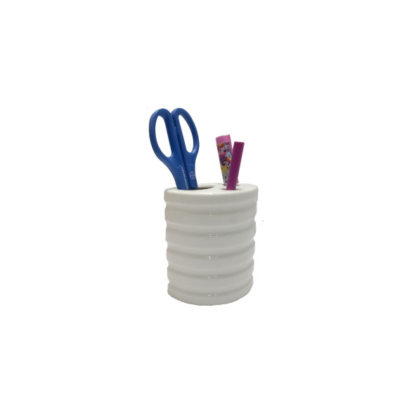 KALEMLİK OVAL ÇİZGİLİ MODEL SERAMİK OFİS GERECİ  9X6X11CM ürün görseli 1