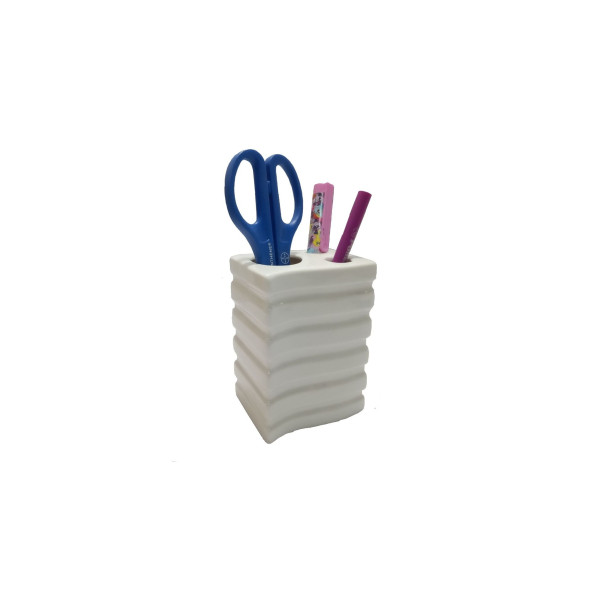 KALEMLİK KARE ÇİZGİLİ MODEL SERAMİK OFİS GERECİ  8X6X11CM ürün görseli 1