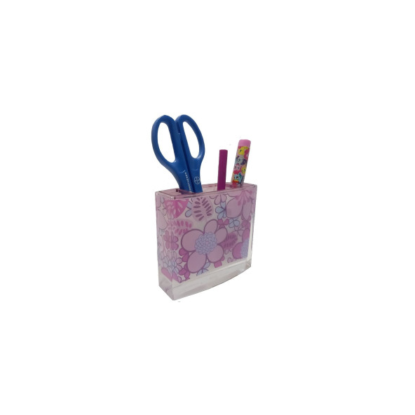 KALEMLİK PEMBE ÇİÇEKLİ AKRİLİK OFİS GERECİ  10X10X3CM ürün görseli 1