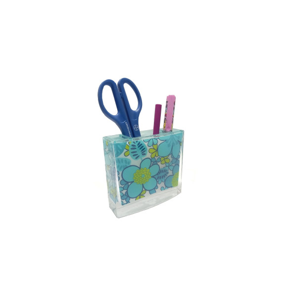 KALEMLİK MAVİ ÇİÇEKLİ AKRİLİK OFİS GERECİ  10X10X3CM ürün görseli 1