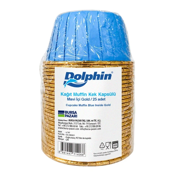 Dolphin Muffin Kağıt Karton Altın Mavi Cupcake Kek Kalıbı Kapsülü Kabı - 25 Adetlik 1 Paket ürün görseli 1