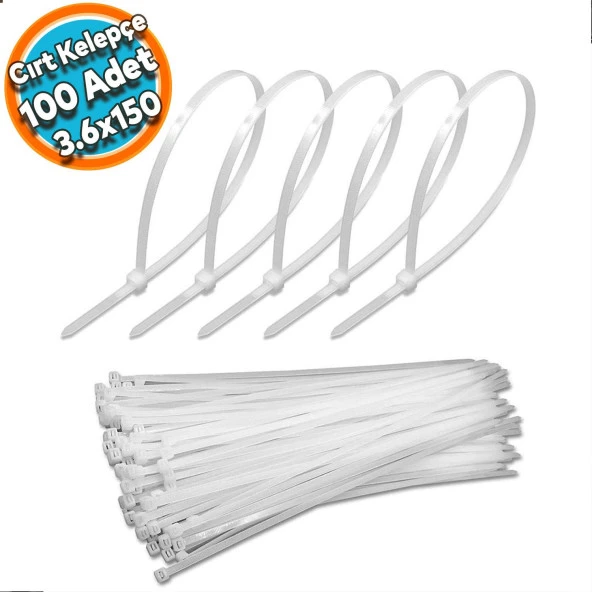 Cırt Kelepçe Plastik Bağ Beyaz Renk Kablo Zip Bağı Çok Amaçlı Bağlama 3.6x150 mm 100 lü Paket ürün görseli 1