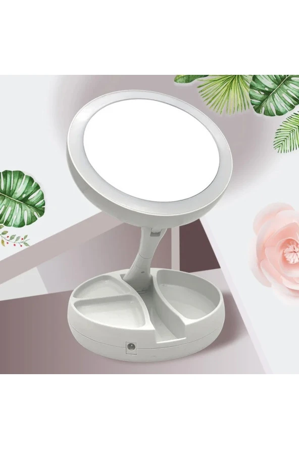 TechTic  Katlanabilir Yuvarlak Mike Up Mirror LED Işıklı 10X Çift Taraflı USB + Pilli Makyaj Aynası ürün görseli 1