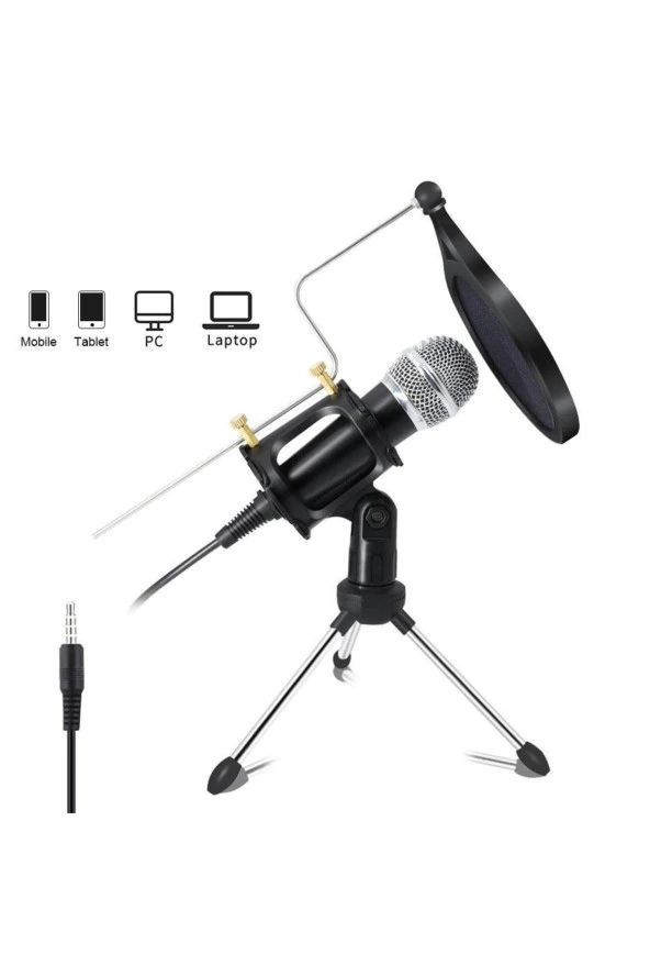 TechTic  Kayıt Mikrofonu Kondenser Bilgisayar Cep Telefonu Uyumlu Tripodlu Kareoke Podcast Youtuber ürün görseli 1