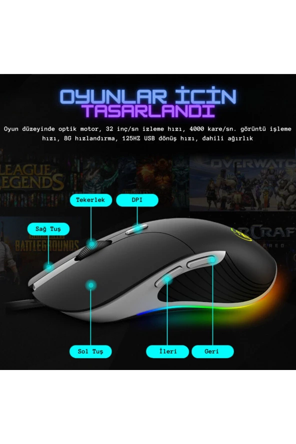 TechTic  RGB E-Sport X6 Gaming Mouse Gamer Işıklı Kablolu Oyuncu Mouse 3200 DPI ürün görseli 1
