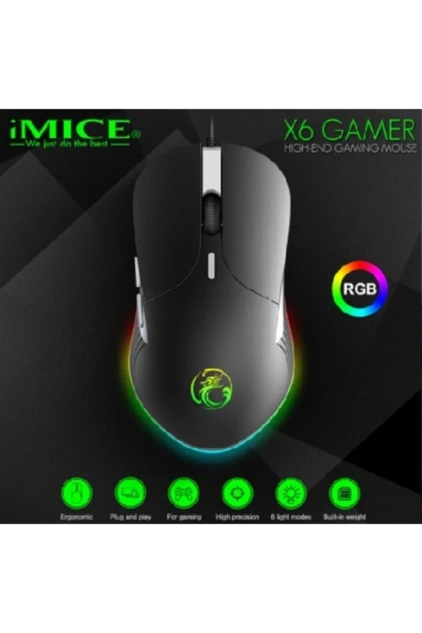 TechTic  Imıce X6 Gamer Mouse 7 Renk Led Rgb Işıklı Oyuncu Mouse 3200 Dpi ürün görseli 1
