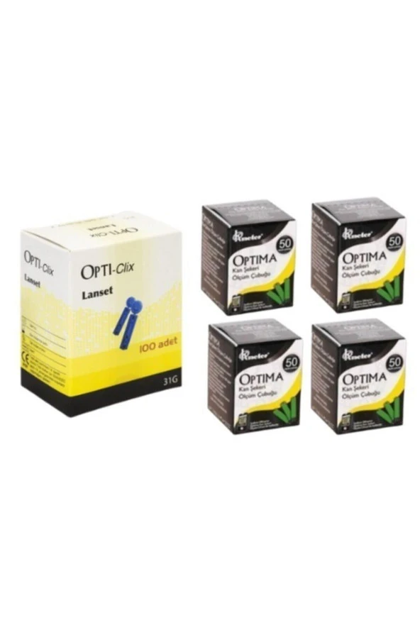 OPTİMA Kan Seker Ölçüm Çubuğu (Strip) 4 Kutu (200Adet) + 1 Kutu 100 Adet Parmak Delme Iğnesi ürün görseli 1