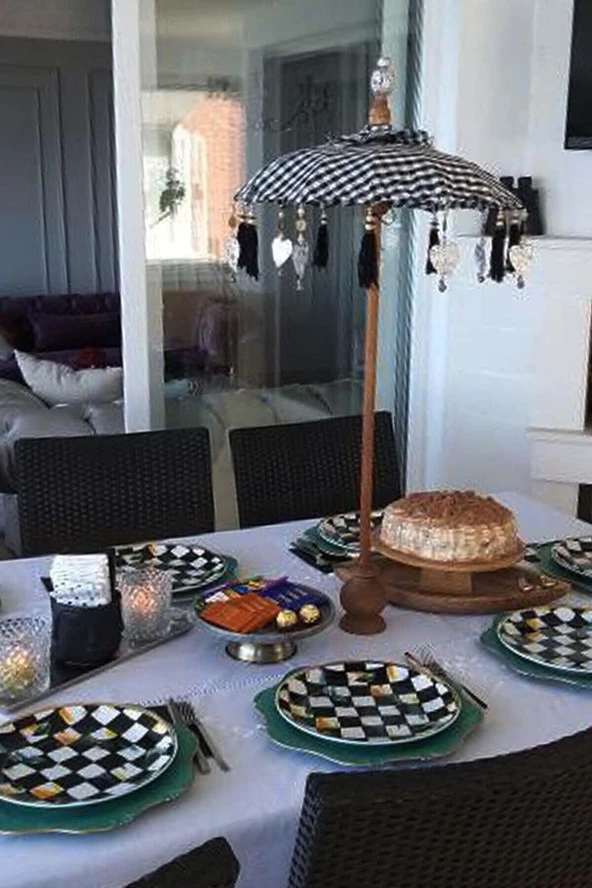 Prodiva Ahşap Ayaklı Dekoratif Bali Şemsiyesi 80 cm- Kareli ürün görseli 1