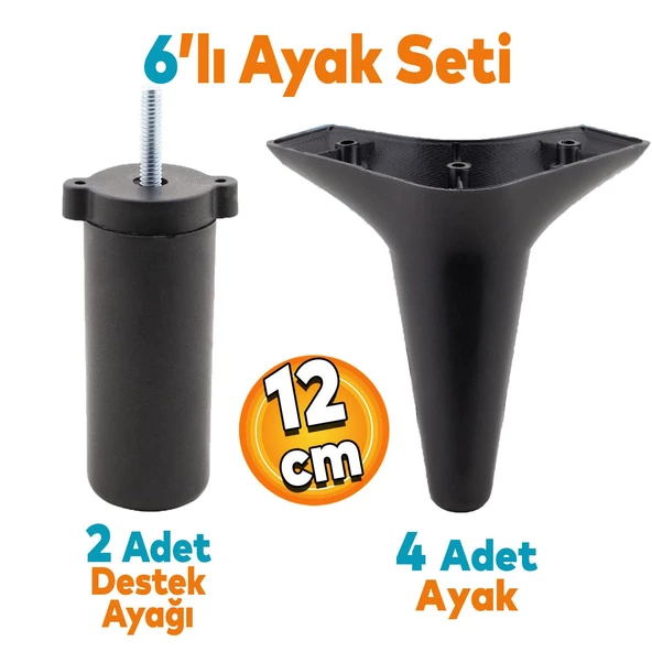 Aspen 6'lı Set Mobilya Tv Ünitesi Çekyat Koltuk Kanepe Baza Destek Ayağı Ayakları 12 Cm Siyah M8 ürün görseli 1