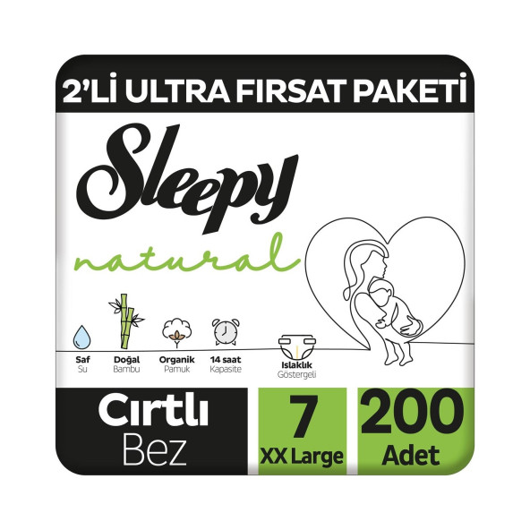 Sleepy Natural 7 Numara XXLarge 200'lü Bebek Bezi ürün görseli 1