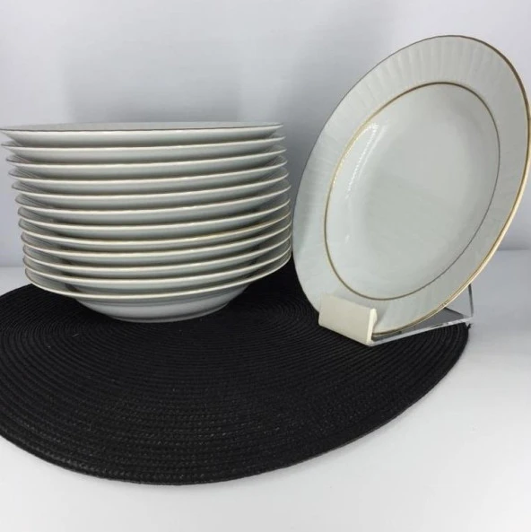 Güral Porselen Sedef Altın Yaldızlı 19 cm Çukur Yemek Tabak 12 Adet ürün görseli 1