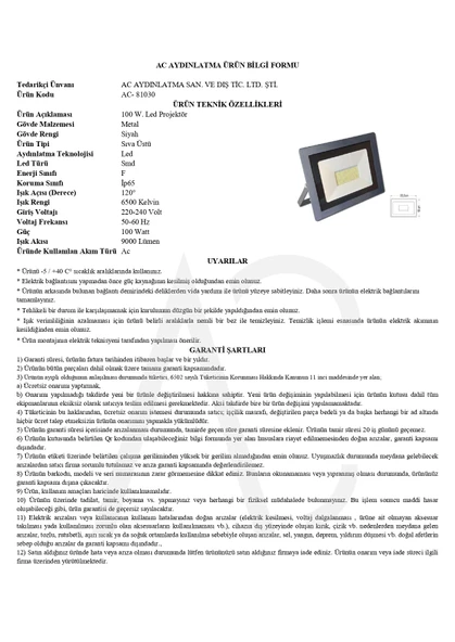 100W Led Projektör Beyaz Işık - Resim 2
