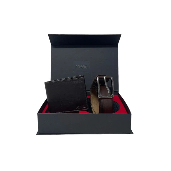 Fossil Kahve Napa Cüzdan 1826&3,5 CM Hakiki Deri Kemer Seti 125CM ürün görseli 1