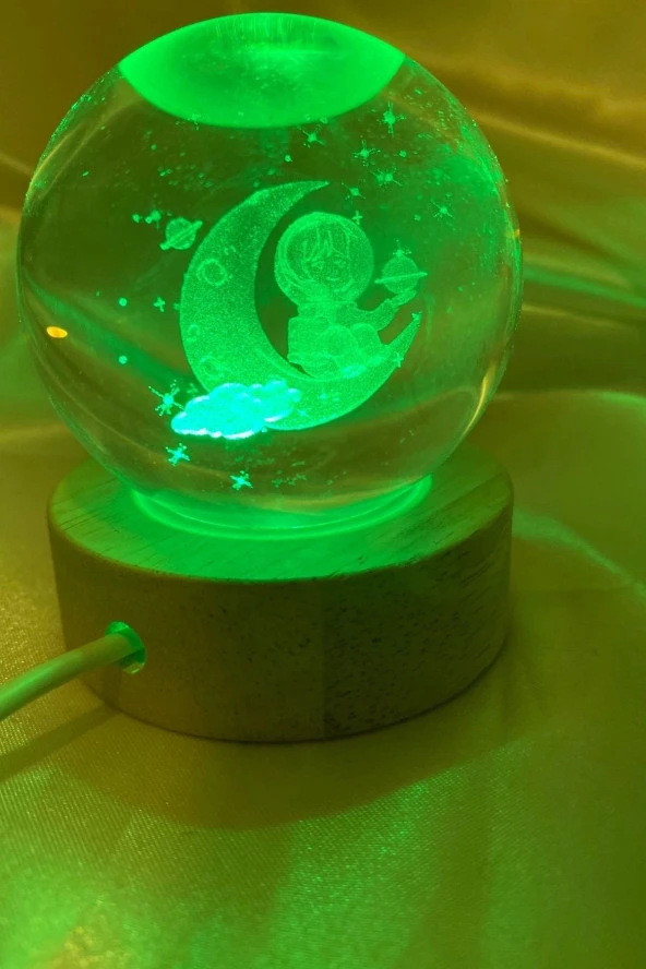 3D Led Işık Cam Küre Çok Işıklı Ahşap Aydede 6 cm ürün görseli 1