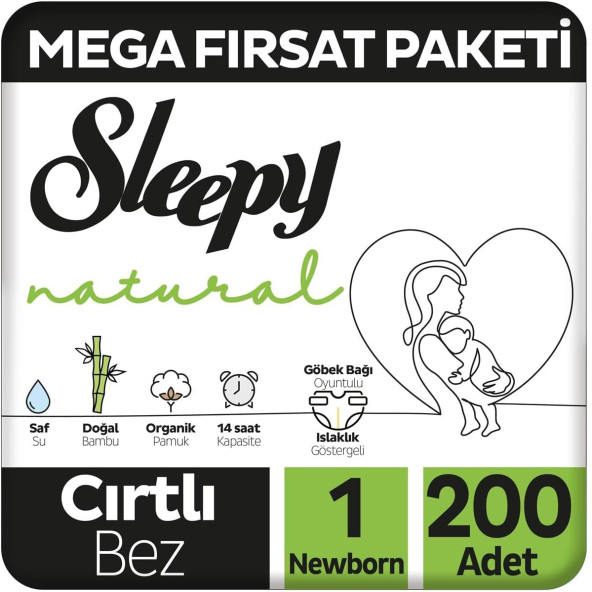 Sleepy Natural 1 Numara Yenidoğan 200'lü Bebek Bezi ürün görseli 1