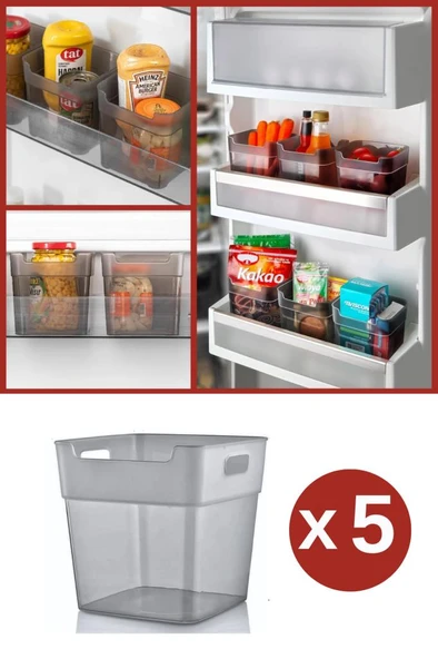 Flosoft 5 Adet Buzdolabı Düzenleyici, Çok Amaçlı Kutu, Çekmece Dolap İçi Organizer 5’li Set Antrasit ürün görseli 1