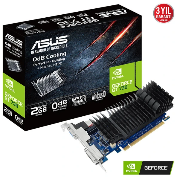 ASUS GT730-SL-2GD5-BRK 2GB Geforce GT730 DDR5 64bit HDMI DVI VGA 16x Ekran Kartı ürün görseli 1