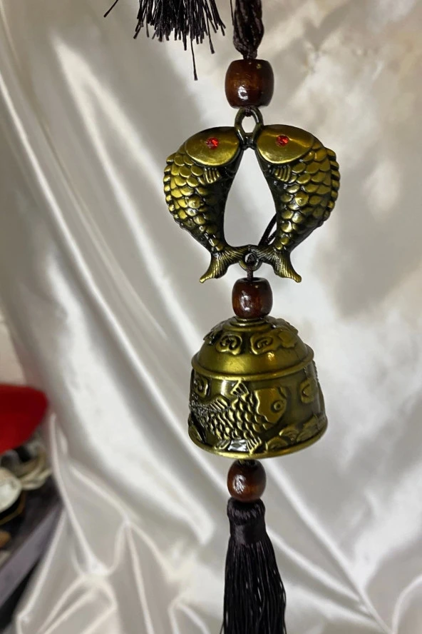 Feng Shui Bereket Şans Mutluluk Çanı Balık lı Kapı Çanı Deprem Çan - Resim 3