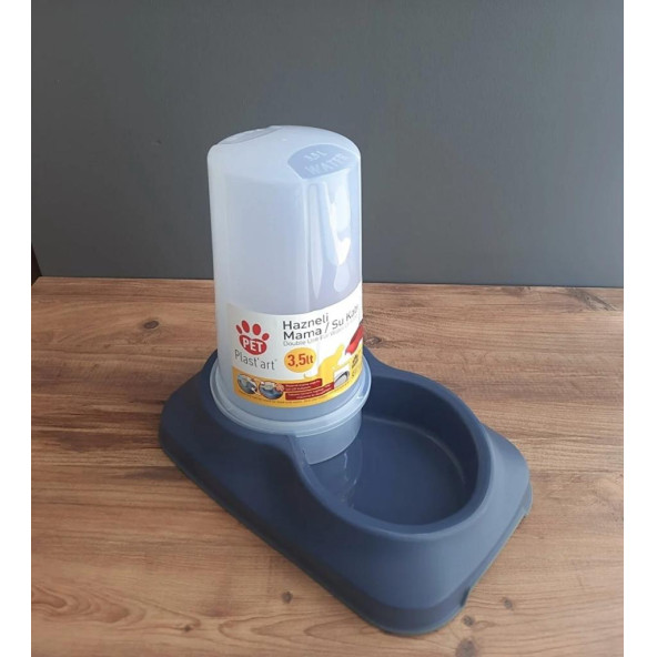 hazneli 3,5 litre kedi köpek mama ve su kabı ürün görseli 1