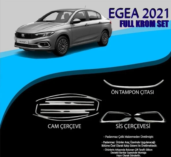 Fiat Egea Uyumlu 2021+ Krom Set (Cam Çerçeve.-Ön Tampon Çıt.-Sis Çerçevesi) Parça Egea ürün görseli 1