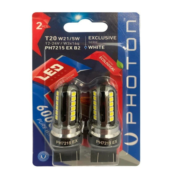 Photon T20 Uyumlu W21-5W Beyaz T20 Çift Devre LED Blister ürün görseli 1