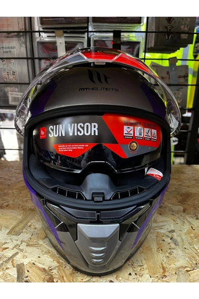 Kask Mt Thunder 4 Sv Valıant B2 Parlak Gri Mor Sarı - Resim 2
