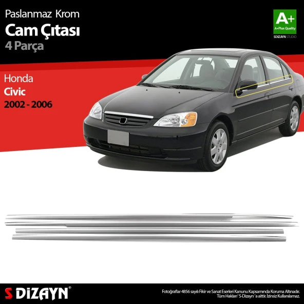 Honda Civic Krom için Cam Çıtası 4 Parça 2002-2006 ürün görseli 1