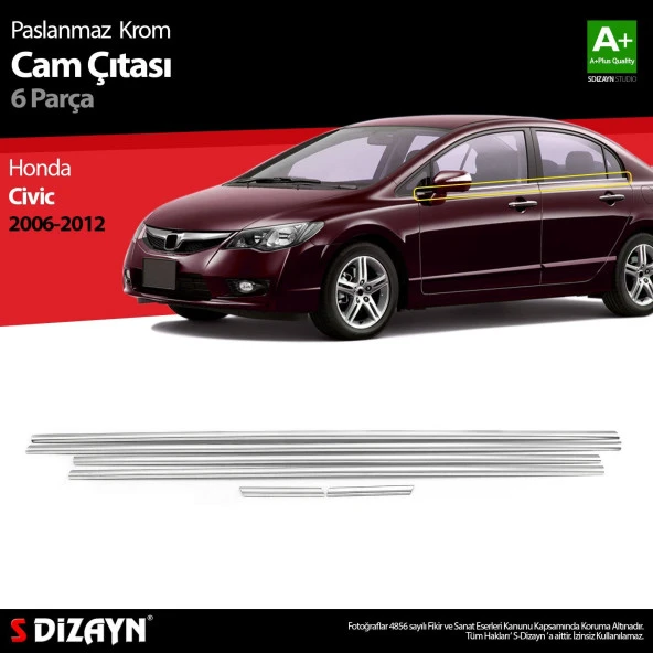 Honda Civic Krom için Cam Çıtası 6 Parça 2006-2012 ürün görseli 1