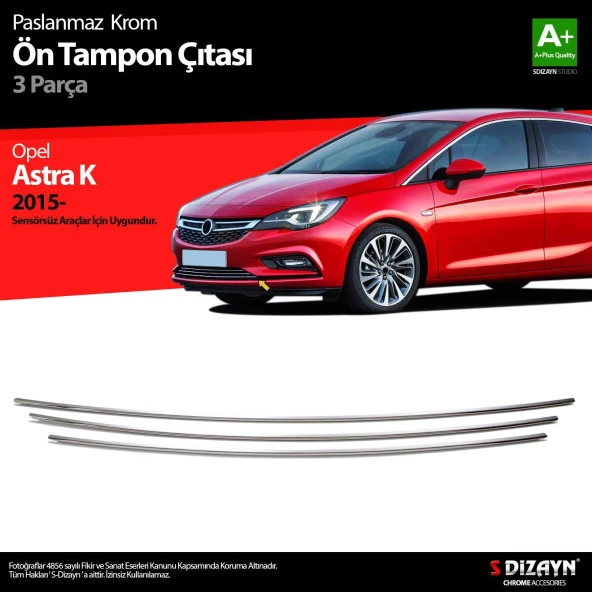 Opel Astra K için Hatchback Krom Ön Tampon Alt Çıtası 3 Parça 2015 Üzeri (Sensörsüz) ürün görseli 1