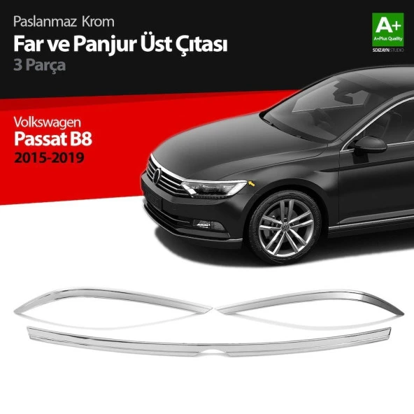 Volkswagen Passat B8 için Krom Far Üzeri Çıta Seti 3 Parça 2015 Üzeri ürün görseli 1