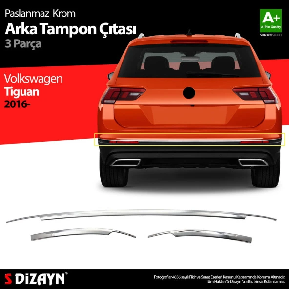 Volkswagen Tiguan Krom için Arka Tampon Alt Çıtası 3 Parça. 2016 Üzeri ürün görseli 1