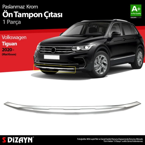 Volkswagen Tiguan Krom için Ön Tampon Çıtası 2020 Üzeri (Mat Krom) ürün görseli 1
