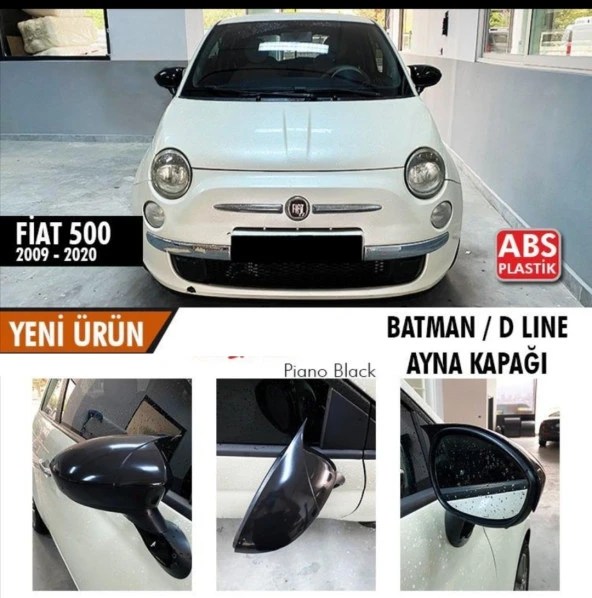 Fiat 500 (2009-2020) için Batman Yarasa Ayna Kapağı (Parlak Siyah) ürün görseli 1