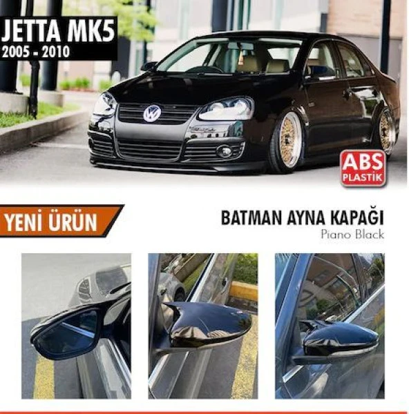 Volkswagen Jetta Mk5 için (2005-2010) Batman Yarasa Ayna Kapağı (Parlak Siyah) ürün görseli 1