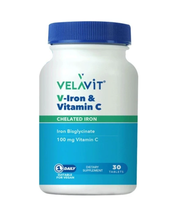 Velavit V-İron & Vitamin C İçeren Takviye Edici Gıda 30 Tablet ürün görseli 1