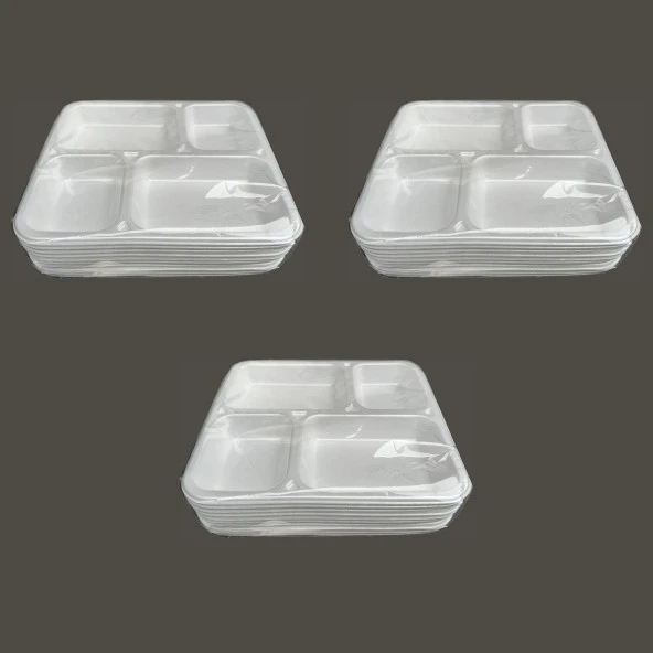 Dağyüce Tek Kullanımlık Köpük 4 Bölmeli Tabldot Köpük Tabak - 26.5x30 Cm. - 10 Adetlik 3 Paket ürün görseli 1