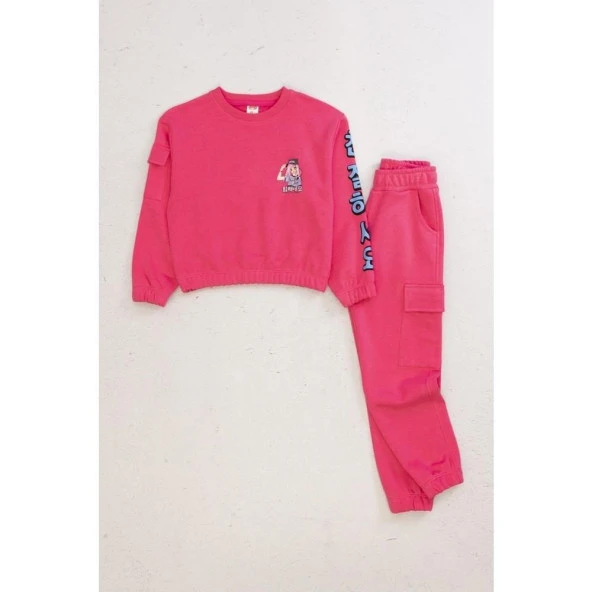 Dmb Kids M9737 Baskılı Kargo Cepli Kız Çocuk Eşofman Takımı- 7/8 Yaş ürün görseli 1