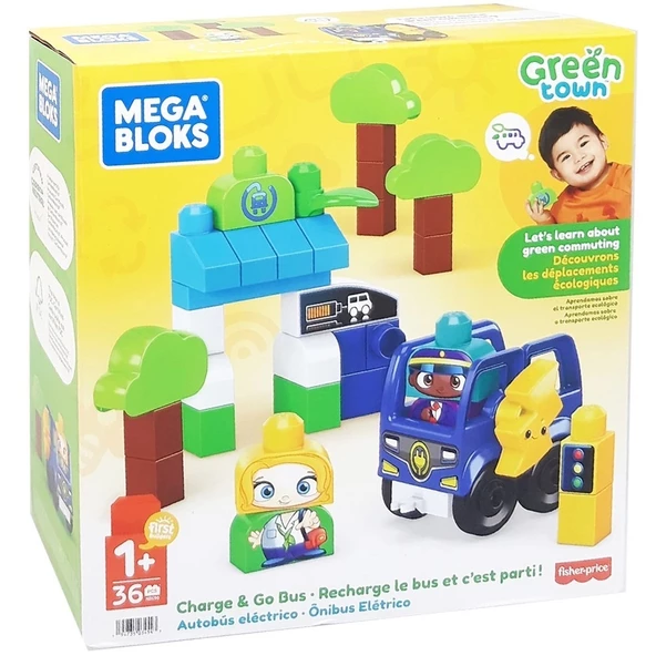 Mega Bloks Doğa Dostu Otobüs Seti, yürüme çağındaki çocuklar için yapı oyuncakları HDX90 ürün görseli 1