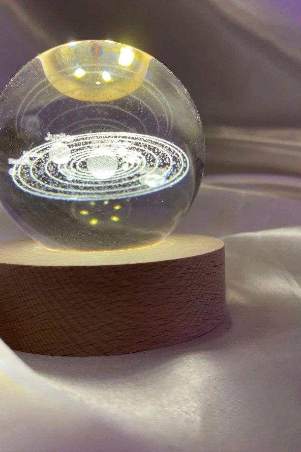 3D Led Işık Cam Küre Tek Renk Günışığı Ahşap Samanyolu Güneş Sistemi 6 cm ürün görseli 1