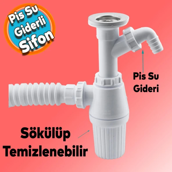 Pis Su Giderli Sökülebilir Taslı Çift Gider Sifon Körüklü Temizlenebilir Mutfak Banyo Lavabo Körüklü Boru ürün görseli 1