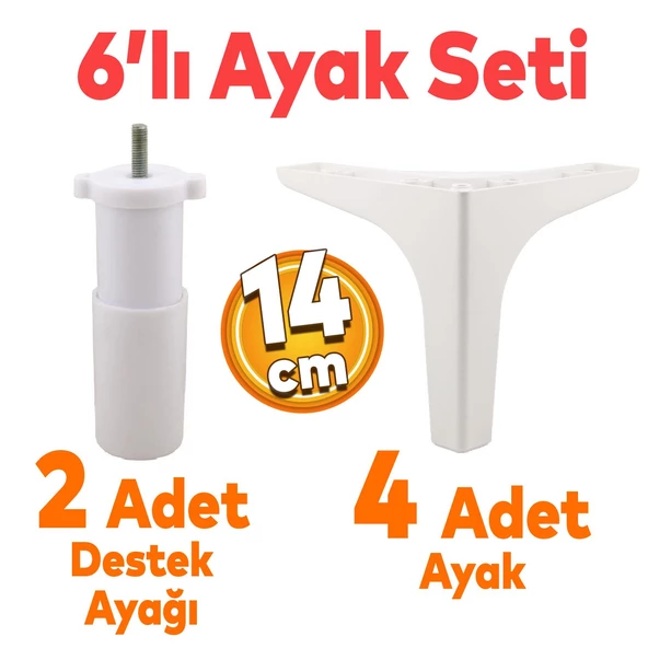 Sedef 6'lı Set Mobilya Tv Ünitesi Çekyat Koltuk Kanepe Destek Ayağı 14 Cm Beyaz Baza Ayakları M8 ürün görseli 1
