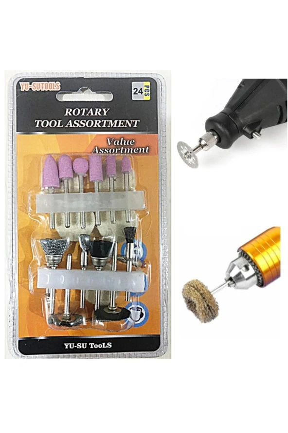 24 Adet Mini Taşlama Zımparalama Fırçalama Seti Dremel Gravür Set ürün görseli 1