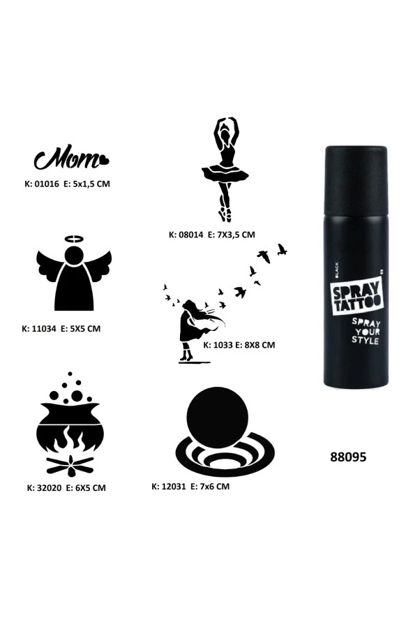 Hayal Gücü Modelleri Spray Tattoo Geçici Dövme Seti Dark Siyah Sprey ürün görseli 1