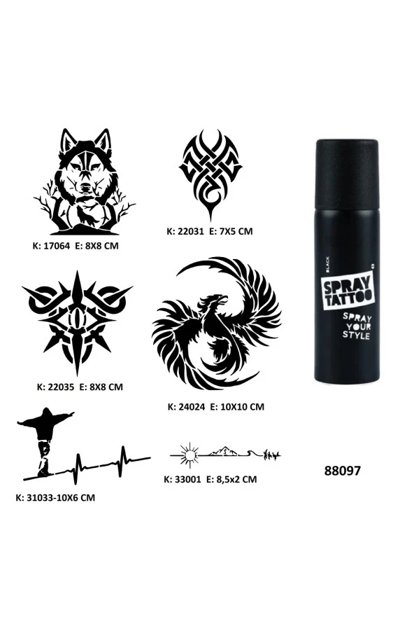 Vahşi Modeler Spray Tattoo Geçici Dövme Seti Dark Siyah Sprey ürün görseli 1