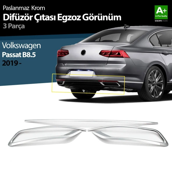 Volkswagen Passat B8.5 için Krom Egzoz Görünümü Difüzör Çıtası 3 Parça 2019 ve Üzeri ürün görseli 1